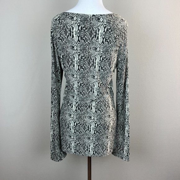 Norma Kamali Top Medium Black White Python Snakeskin Print Long Sleeve Jersey - Picture 4 of 9